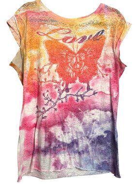 Mudd Burnout Graphic Tee Shirt Womens XL Extra Large Multicolor Tie Dye Butterfl